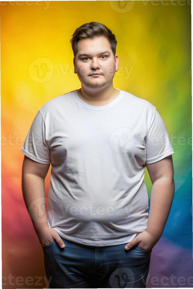 French Overweight College Boy, Elegant, Harmonious, Half Sleeves, Suitable For Design Mockups And Print Applications for Business, Non-profit, Fashion photo