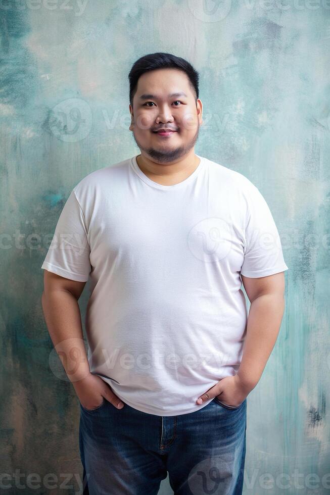 Indonesian Overweight Adult, Stylish, Harmonious, Realistic T Shirt Mockup, Suitable For Design Mockups And Print Applications for Educational, Personal, Events photo