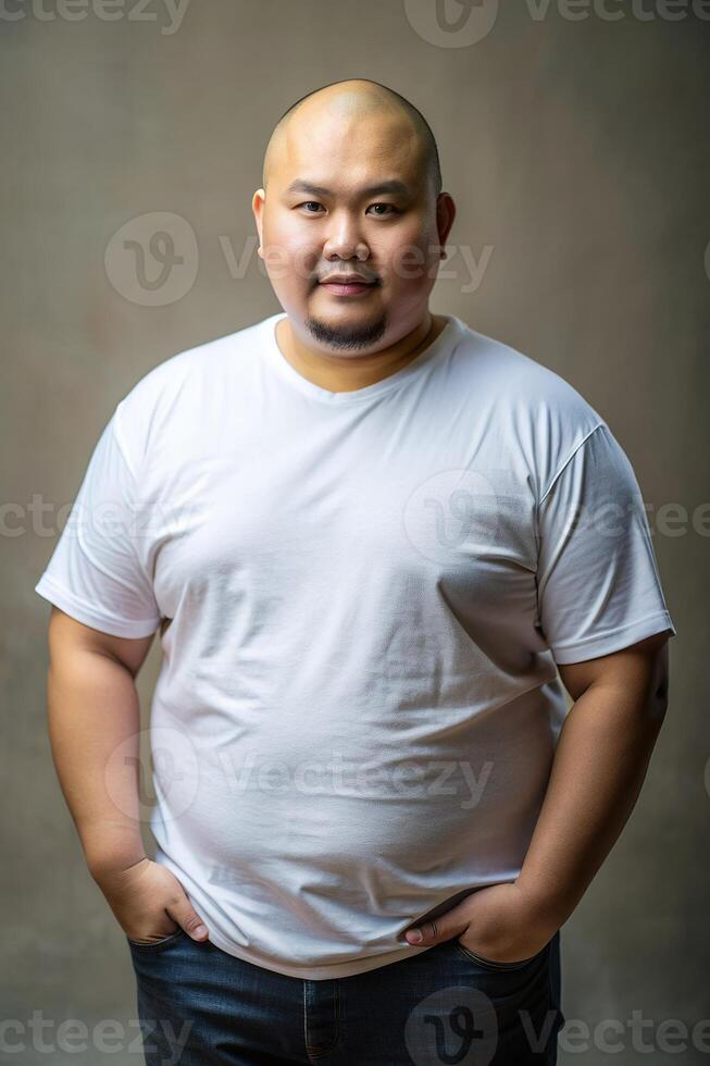 Indonesian Obese Working Professional, Refined, Simple, White Oversized T-Shirt With Blank Space, Template Of Fashion Clothes for Multi-purpose, Community, Creative Agency photo