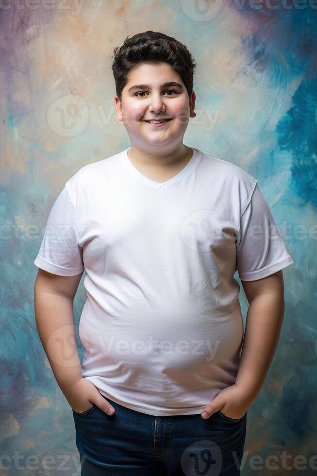 Italian Obese Teen Boy, Chic, Streamlined, Perfect For Fashion, Clothing, Template Of Fashion Clothes for E-commerce, Non-profit, Music photo