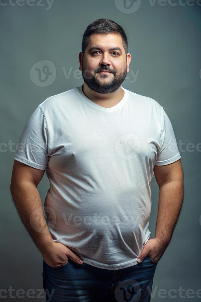 Brazilian Overweight Working Professional, Chic, Bold, Mockup T Shirt Template, Universal Clothing for Portfolio, Health and Fitness, Events photo
