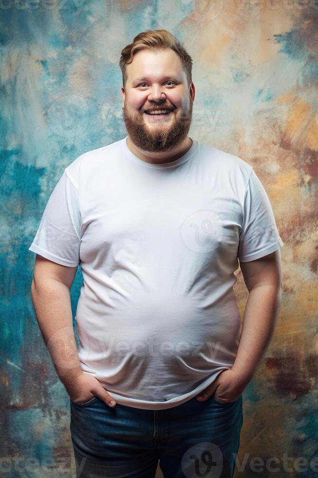 Swedish Obese Adult, Chic, Bold, Mockup T Shirt Template, Suitable For Design Mockups And Print Applications for Blog, Real Estate, Fashion photo