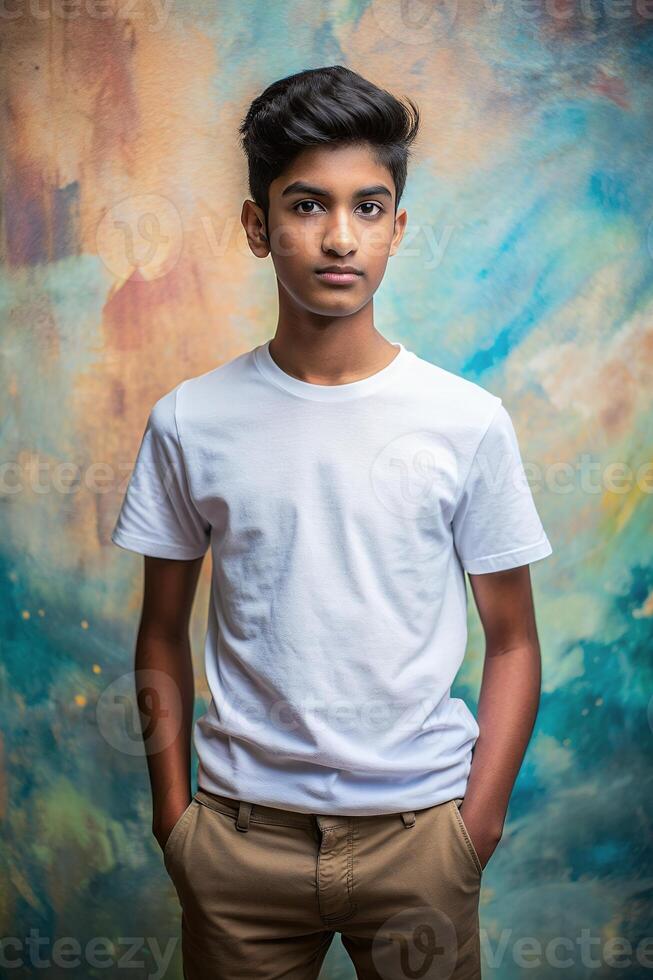 Bangladeshi Rectangular Teen Boy, Contemporary, Streamlined, Half Sleeves, Universal Clothing for News, Community, Events photo