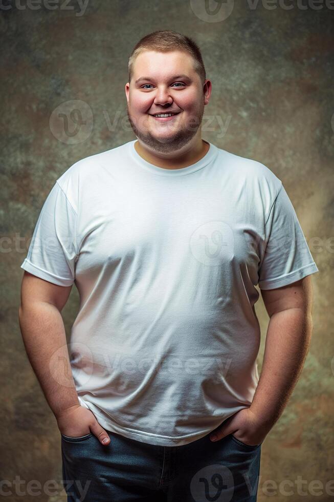 Dutch Obese College Boy, Elegant, Artistic, T-Shirt 3D Rendering, Mock Up T Shirt Concept for News, Wedding, Technology photo