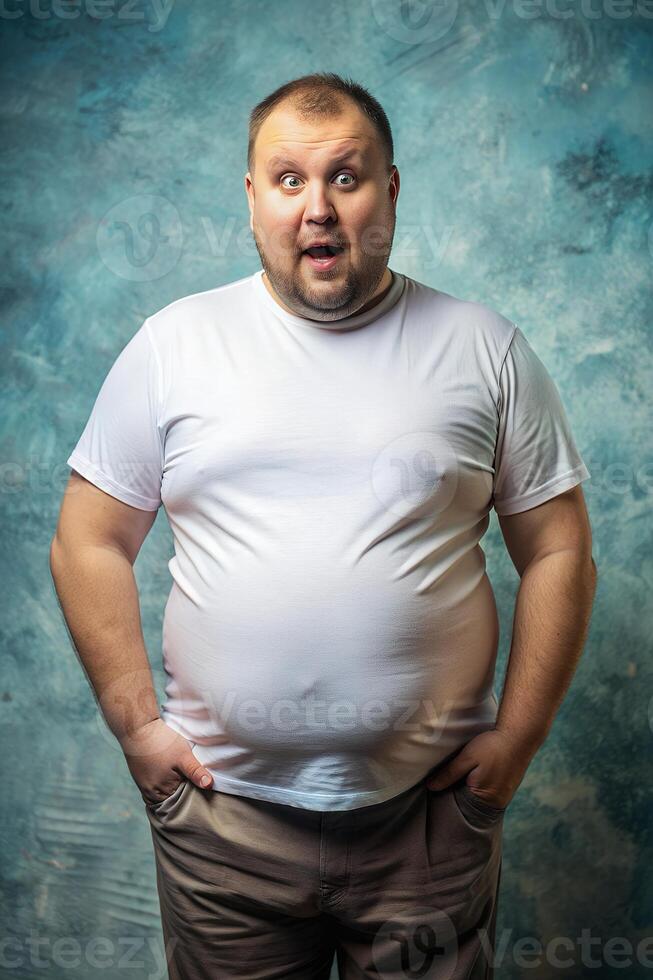 Russian Obese Middle-Aged, Chic, Streamlined, T-Shirt 3D Rendering, Ideal For A Mockup for Blog, Entertainment, Events photo