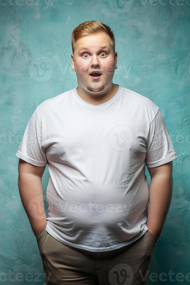 Swedish Overweight College Boy, Innovative, Balanced, Half Sleeves, Template Of Fashion Clothes for Educational, Marketplace, Technology photo