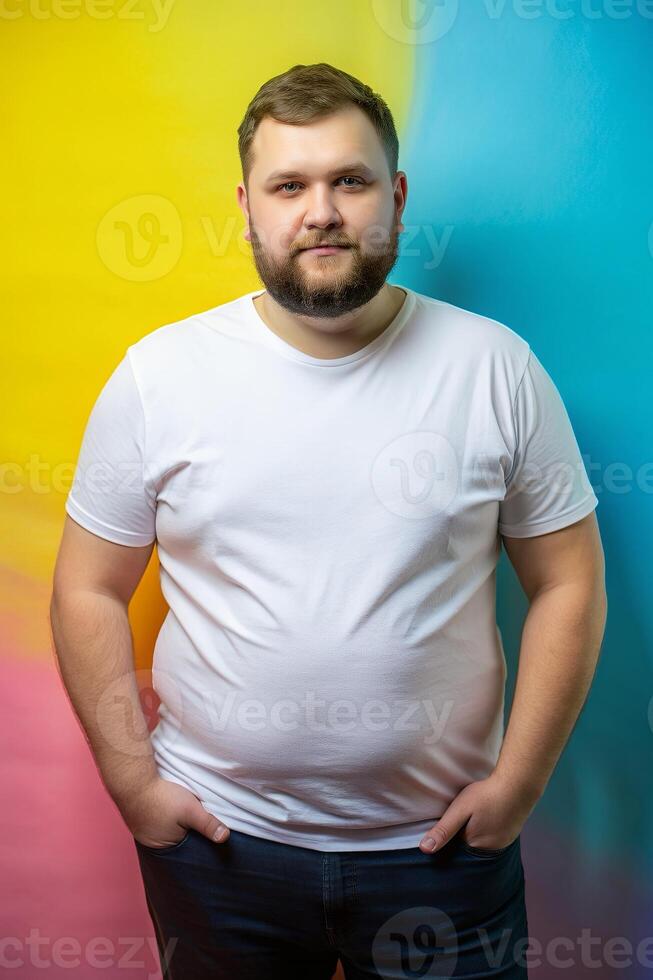 Russian Overweight Adult, Contemporary, Polished, Mockup T Shirt Template, Template Of Fashion Clothes for Blog, Personal, Music photo