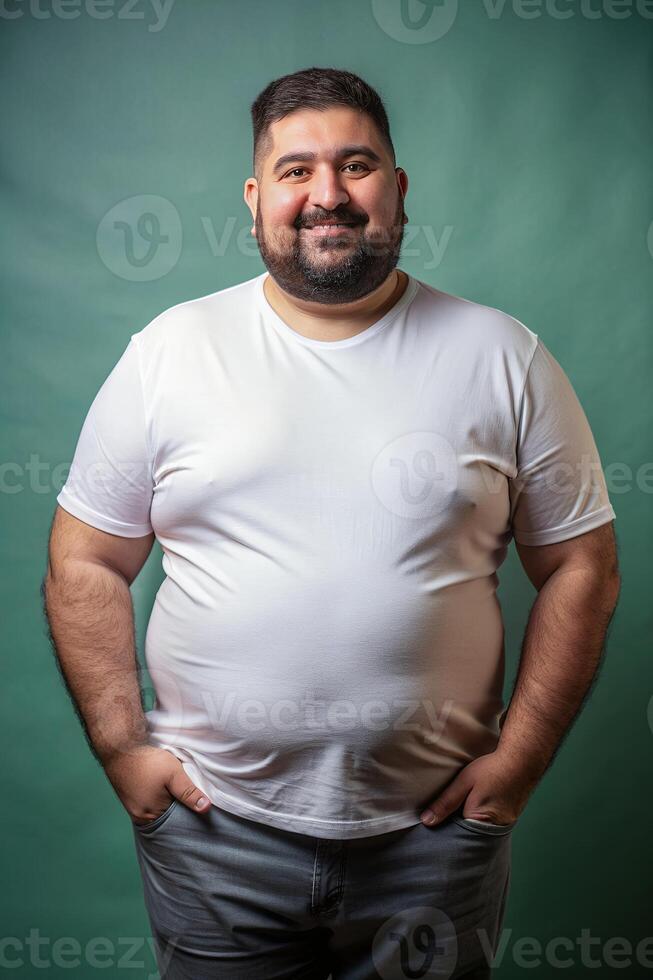 Argentine Obese Working Professional, Elegant, Harmonious, Unisex T Shirt Mockup, Template Of Fashion Clothes for Educational, Restaurant, Technology photo
