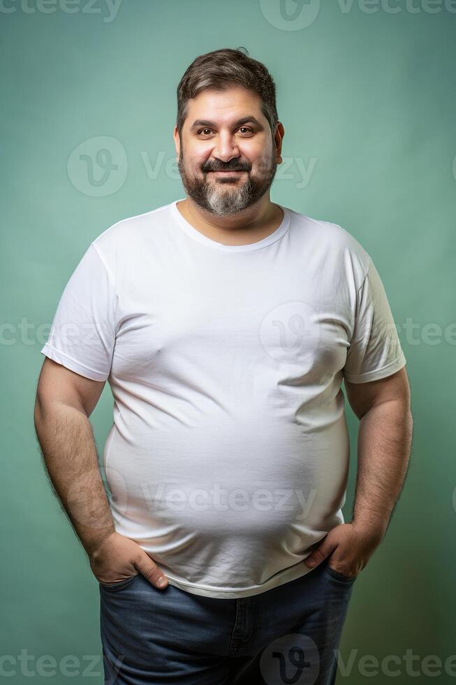 Argentine Obese Middle-Aged, Stylish, Balanced, Half Sleeves, Suitable For Design Mockups And Print Applications for Blog, Photography, Technology photo