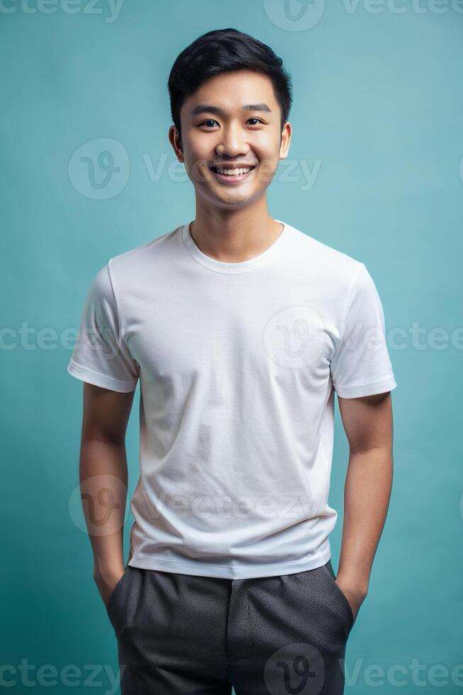 Indonesian Athletic College Boy, Refined, Artistic, Half Sleeves, Suitable For Design Mockups And Print Applications for Magazine, Community, Technology photo