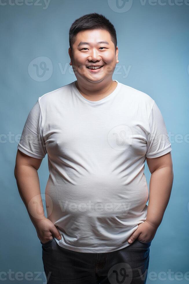 Chinese Obese Gym Guy, Sophisticated, Polished, Half Sleeves, Universal Clothing for Educational, Travel, Technology photo