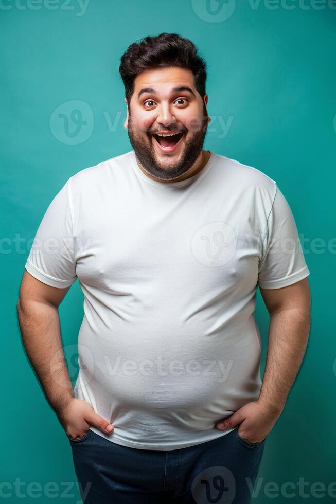 Turkish Obese Working Professional, Stylish, Artistic, White Oversized T-Shirt 3D Rendering, Suitable For Design Mockups And Print Applications for Educational, Community, Fashion photo