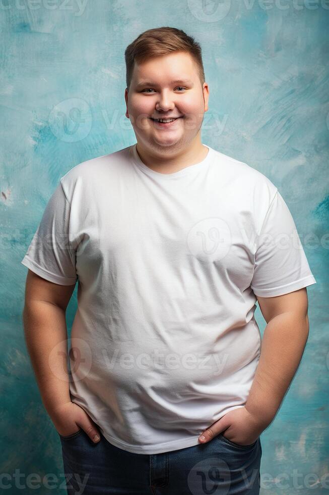 Swedish Overweight College Boy, Timeless, Futuristic, T-Shirt 3D Rendering, Mock Up T Shirt Concept for Educational, Photography, Technology photo