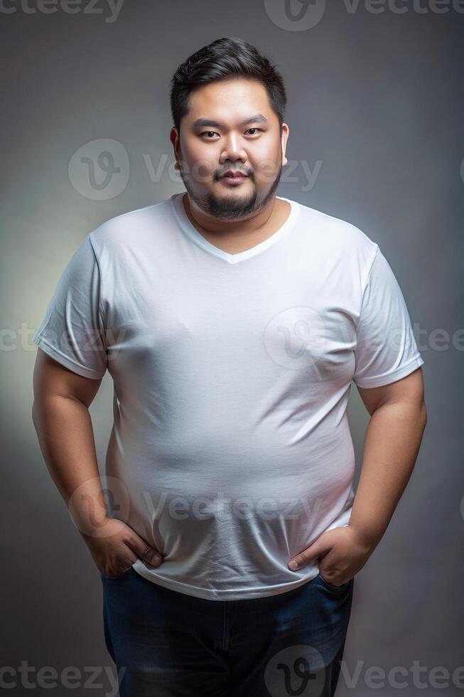 Malaysian Obese Gym Guy, Fresh, Futuristic, White Oversized T-Shirt With Blank Space, White T-Shirt Ideal For Design Mockups And Apparel Presentations for News, Restaurant, Music photo