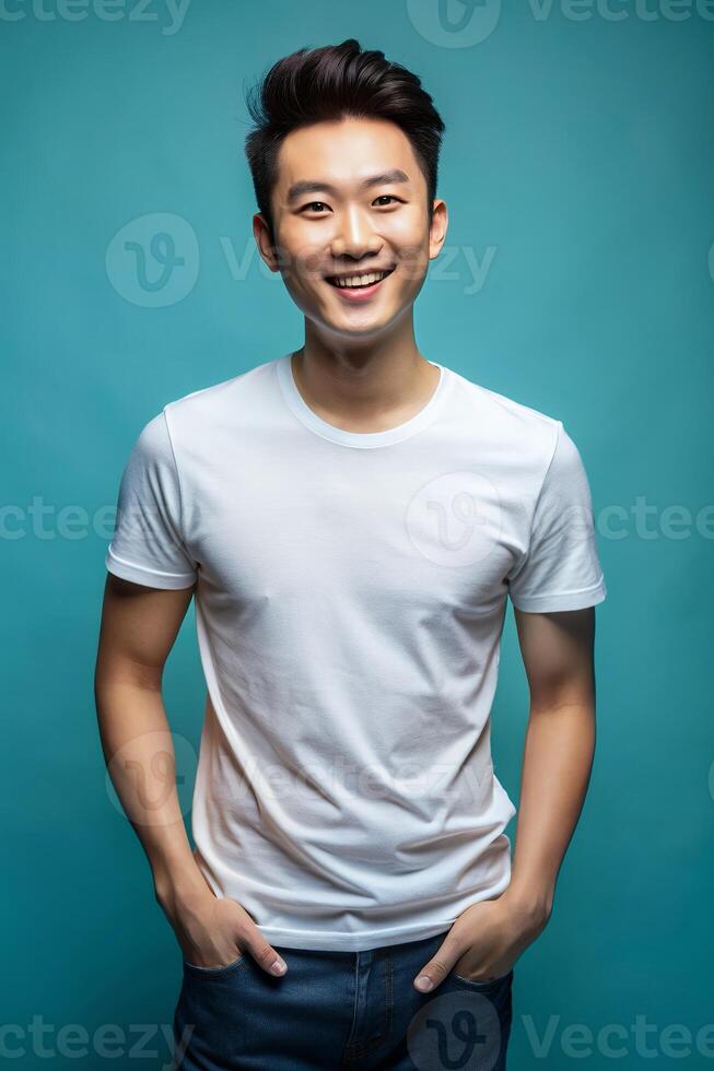 Korean Underweight Working Professional, Stylish, Bold, Mockup T Shirt Template, Mock Up T Shirt Concept for Blog, Marketplace, Events photo