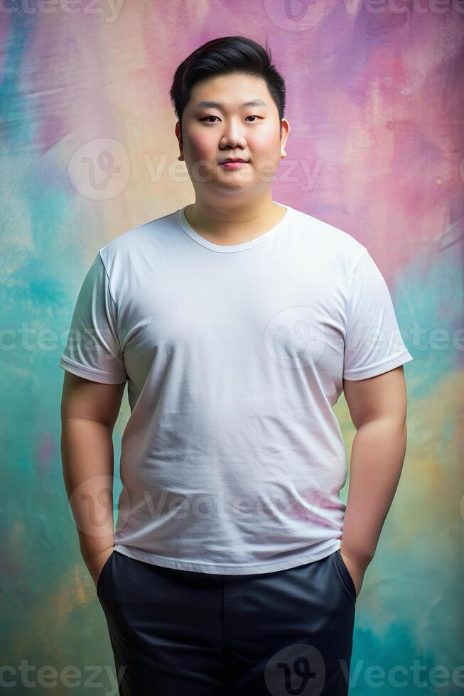 Asian Overweight College Boy, Innovative, Crisp, Half Sleeves, Suitable For Design Mockups And Print Applications for Blog, Personal, Technology photo