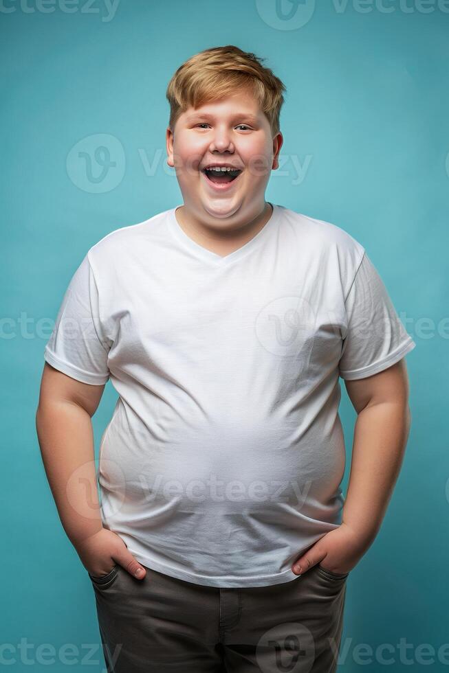 Swedish Overweight Teen Boy, Sophisticated, Crisp, T-Shirt 3D Rendering, White T-Shirt Ideal For Design Mockups And Apparel Presentations for Corporate, Community, Technology photo