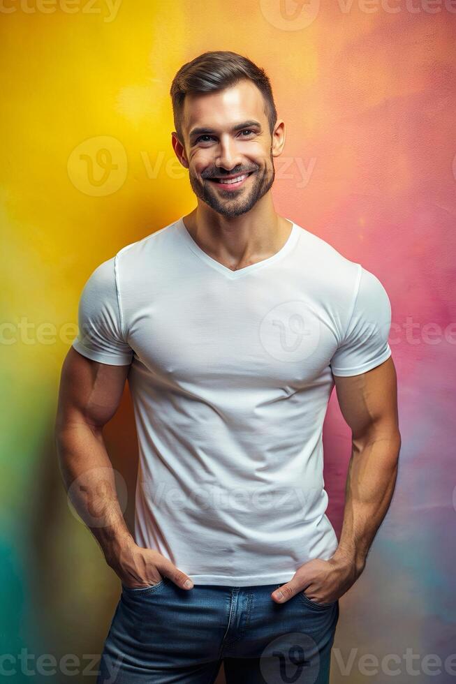 Dutch Rectangular Gym Guy, Timeless, Bold, White Oversized T-Shirt 3D Rendering, Mock Up T Shirt Concept for Business, Personal, Events photo