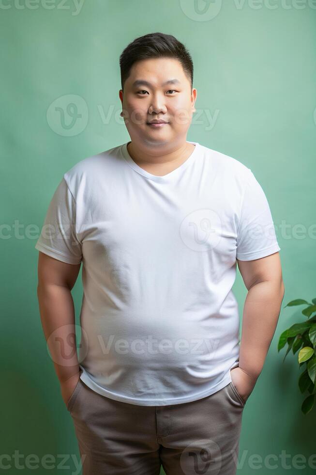 Vietnamese Overweight Adult, Fresh, Futuristic, Unisex T Shirt Mockup, Universal Clothing for Multi-purpose, Marketplace, Music photo