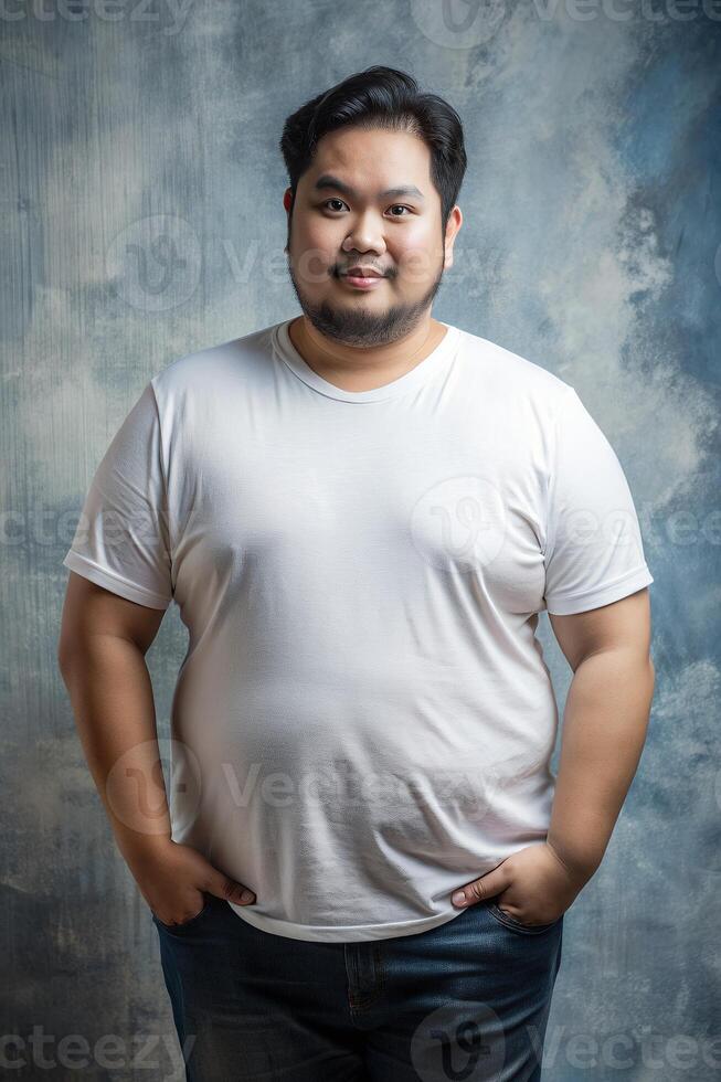 Indonesian Overweight Adult, Fresh, Streamlined, T-Shirt 3D Rendering, Universal Clothing for Retail, Restaurant, Events photo