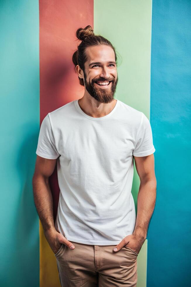 Spanish Lean Healthy Adult, Fresh, Harmonious, Mockup T Shirt Template, Template Of Fashion Clothes for Educational, Real Estate, Events photo