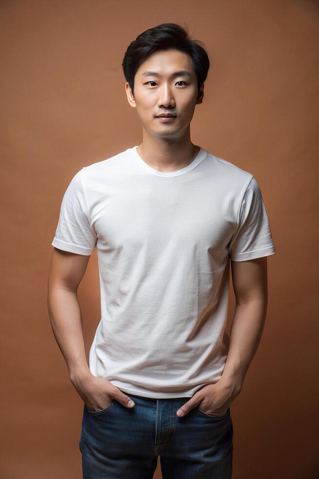 Korean Endomorph Fatty Adult, Timeless, Futuristic, White Oversized T-Shirt 3D Rendering, Universal Clothing for Multi-purpose, Restaurant, Fashion photo