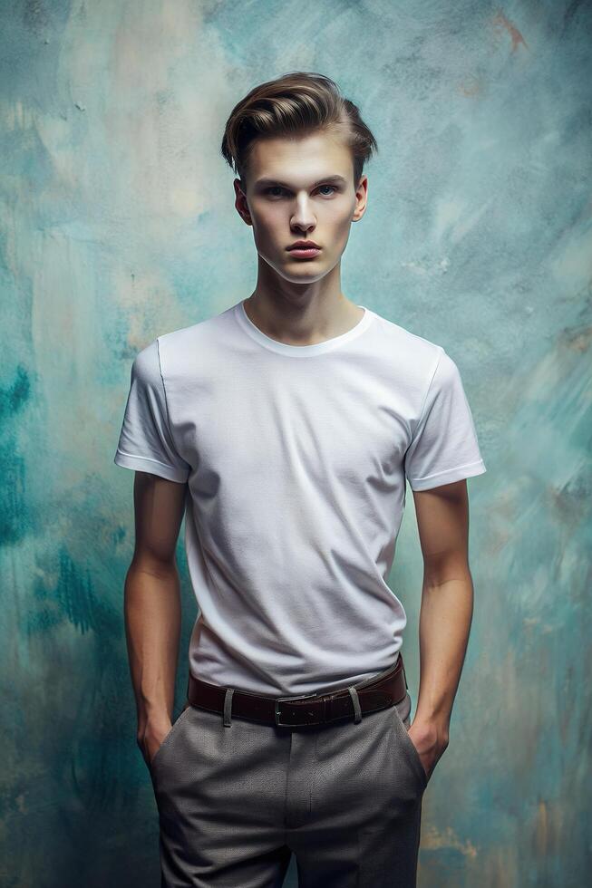 Russian Rectangular College Boy, Refined, Harmonious, T-Shirt 3D Rendering, Template Of Fashion Clothes for E-commerce, Entertainment, Fashion photo