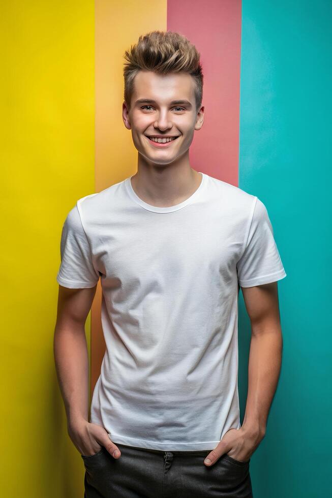 Dutch Lean Healthy College Boy, Timeless, Streamlined, Perfect For Fashion, Clothing, Mock Up T Shirt Concept for E-commerce, Travel, Creative Agency photo