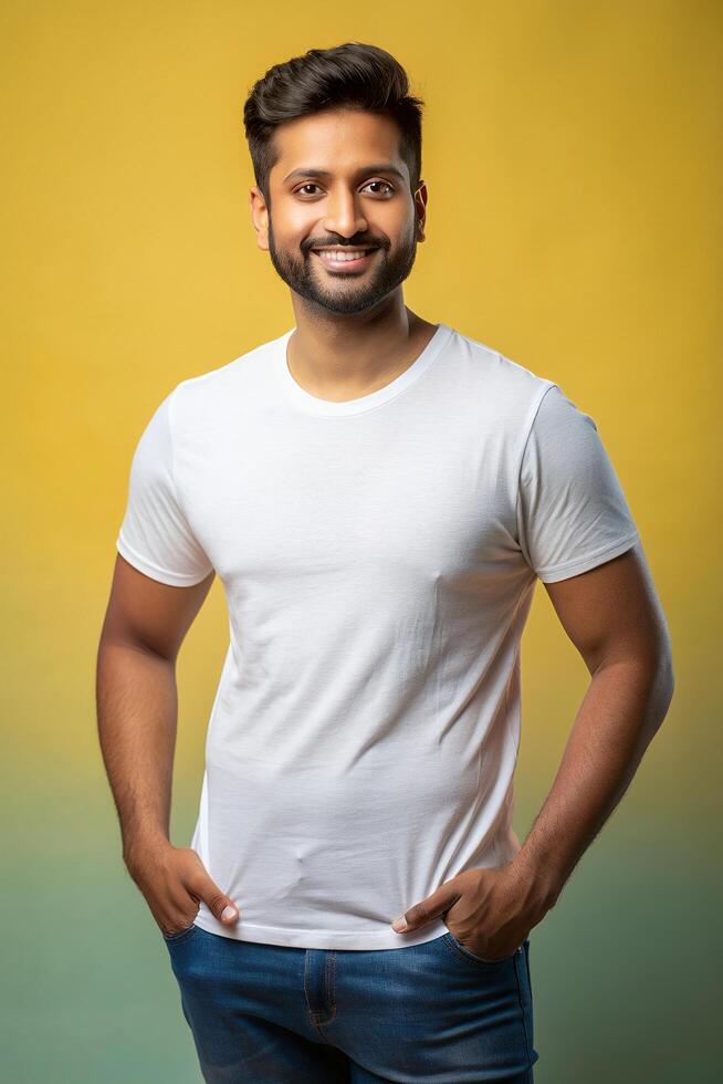 Bangladeshi Hourglass Adult, Refined, Bold, Realistic T Shirt Mockup, Mock Up T Shirt Concept for Retail, Real Estate, Technology photo