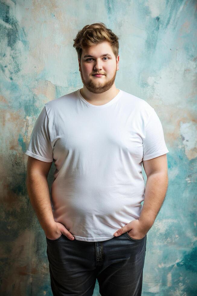 German Endomorph Fatty College Boy, Sophisticated, Crisp, T-Shirt 3D Rendering, Suitable For Design Mockups And Print Applications for Multi-purpose, Non-profit, Events photo