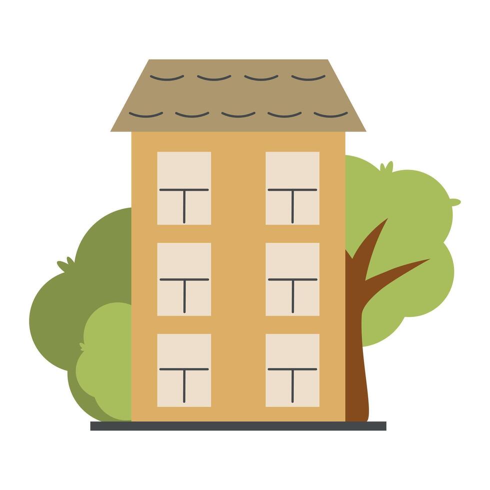 Cute house and trees in flat style, home illustration isolated on white background vector