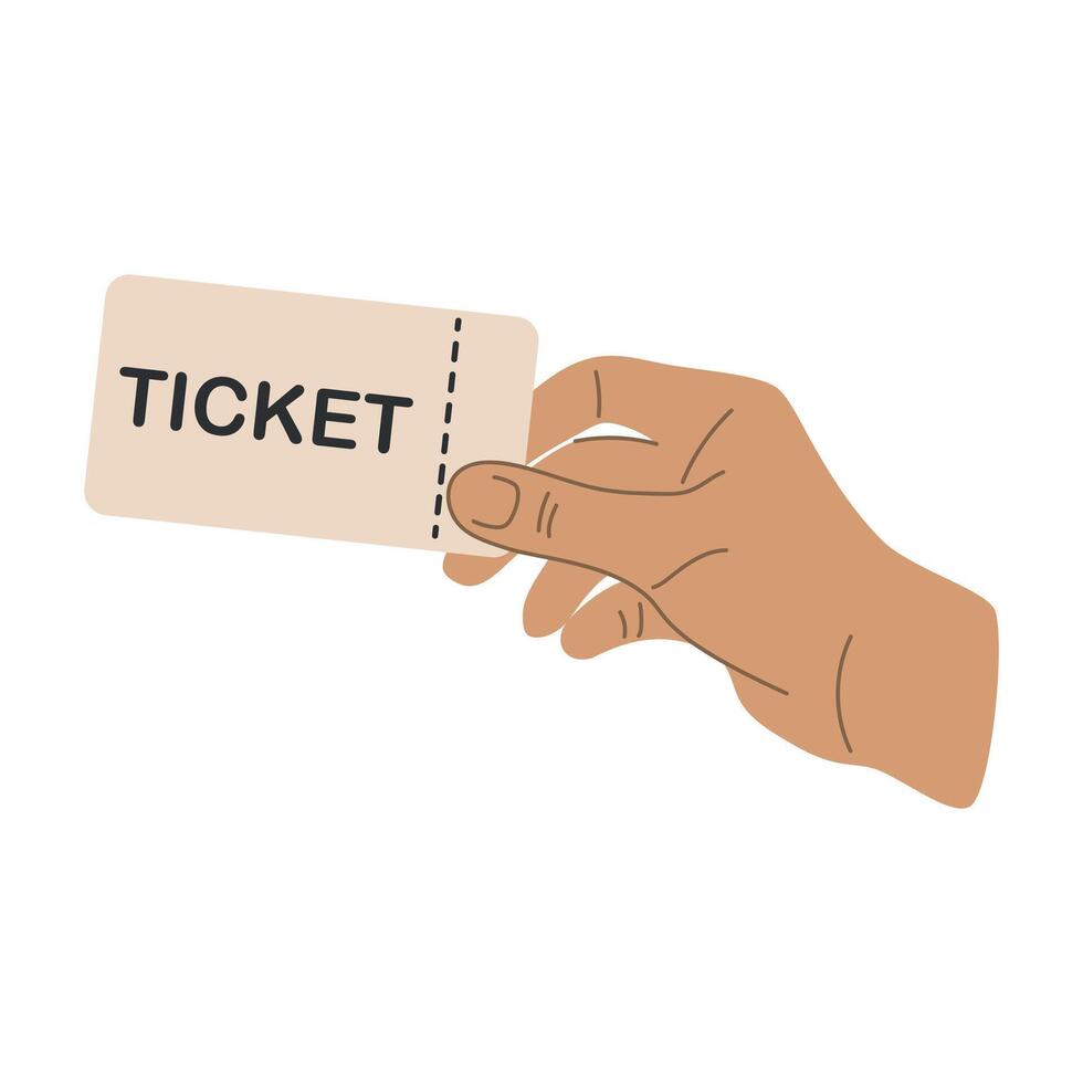 Ticket in hand, isolated illustration on white background, hold ticket in hand, provide ticket vector