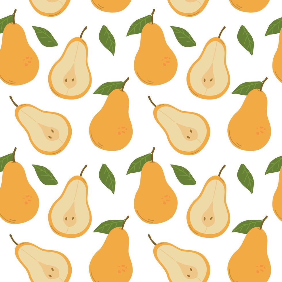 Sweet pear seamless pattern, organic healthy fruit background, summer fruit pattern vector