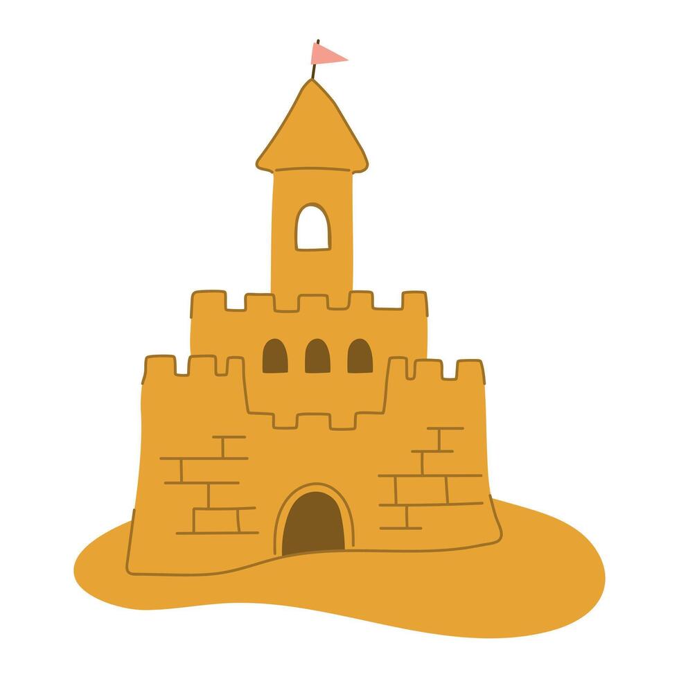 Beach sand castle, summer vacation, summer vacation, illustration in flat style vector