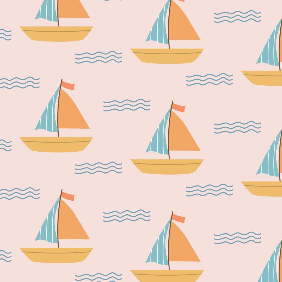 Seamless pattern with sailing boats, sea background, cute sea pattern for fabric, baby clothes, backdrop, textile, wrapping paper and other decorations vector