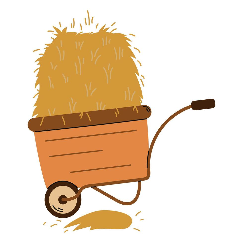 Haystack, dried haystack, hayloft, wheelbarrow, agricultural rural hayfield, agriculture illustration vector