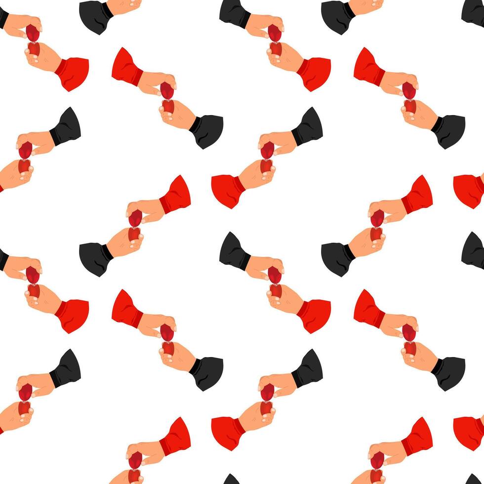 Seamless pattern of hands in Ukrainian embroidered shirts knocking down Easter eggs.Cock eggs.Shackling.Tugging.Dumping.  A traditional egg fight game dedicated to spring religious holidays. Easter vector