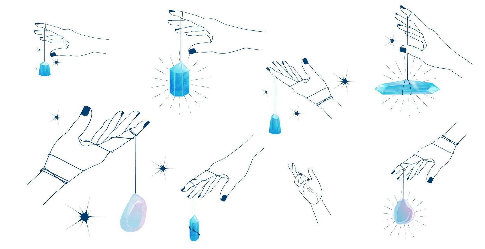 Set of hand holding blue crystals vector