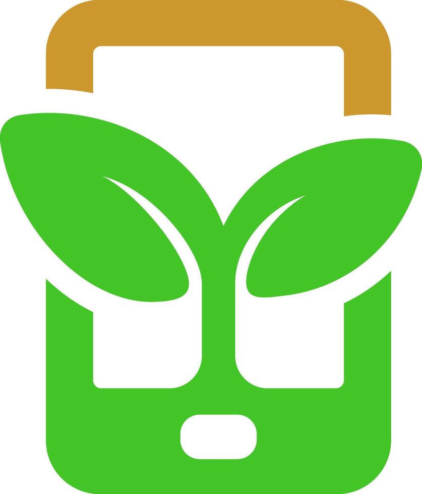 a seed with a leaf and smart phone logo design vector