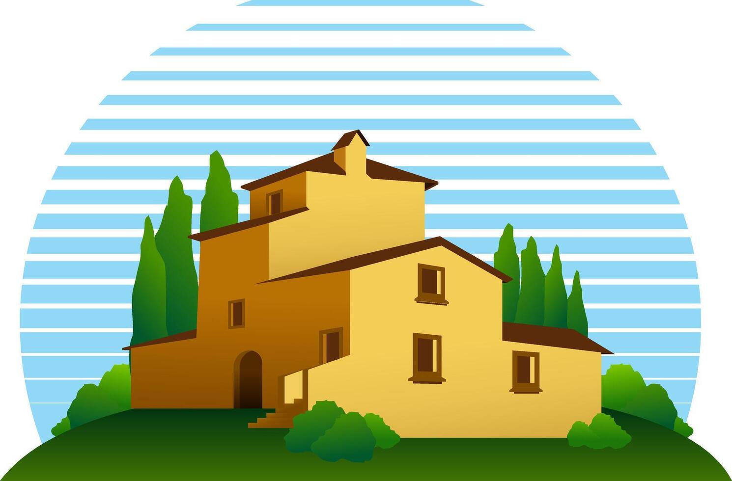 Italian House on a Hill Illustration vector