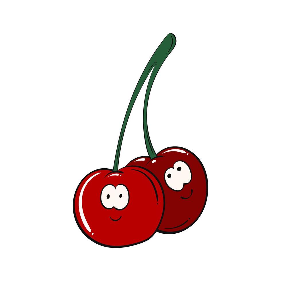 Cherry cartoon. Cherry cartoon character design. isolated on white background. for poster, banner, web, icon, mascot, background. Hand drawn. Healthy fruit food. illustration vector