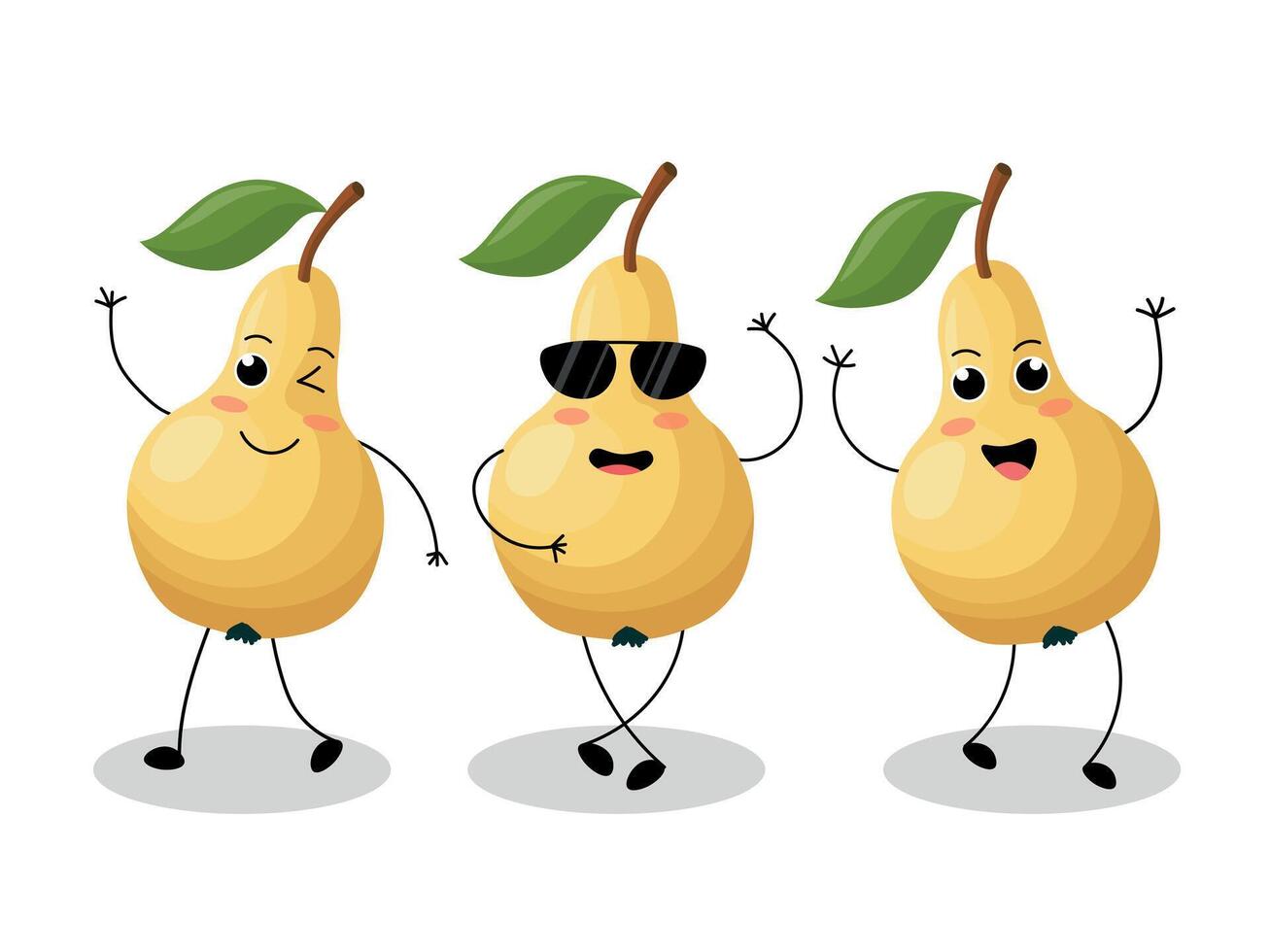 Pears with different emotions in kawaii style isolated on white background. illustration vector