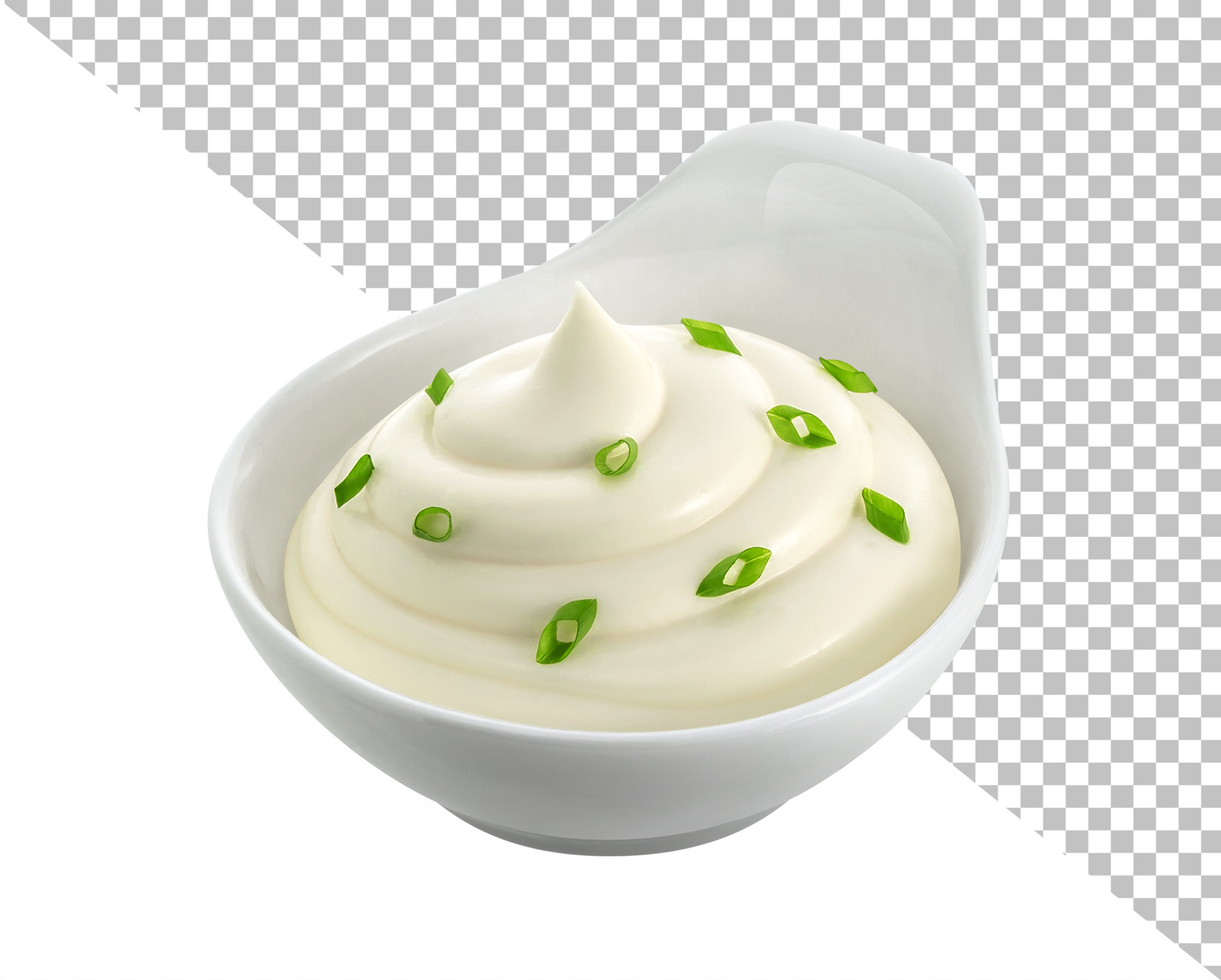 Sour cream with green onion isolated on white background psd