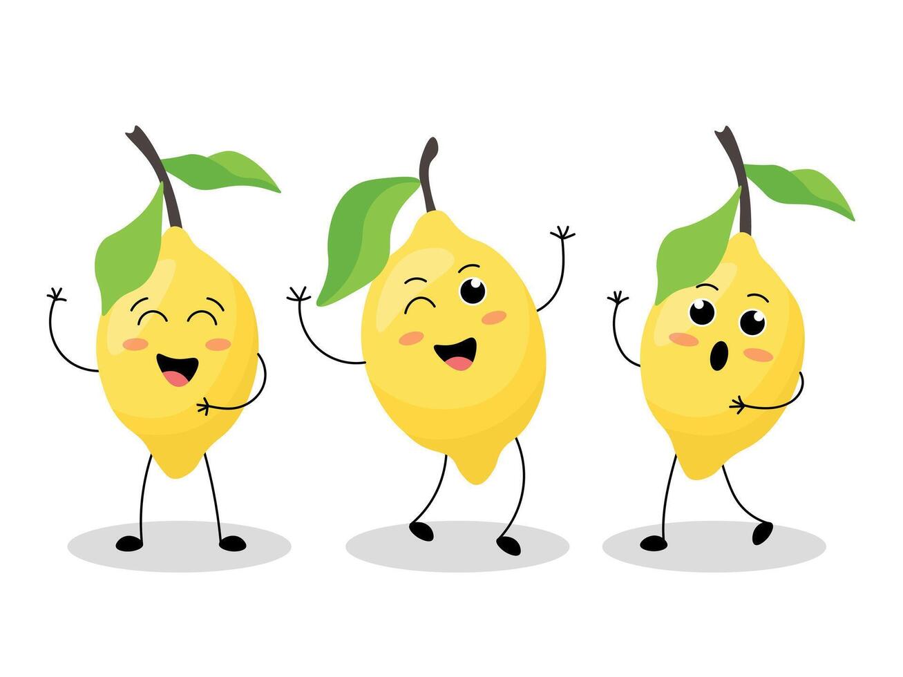 Lemons with different emotions in kawaii style isolated on white background. illustration vector