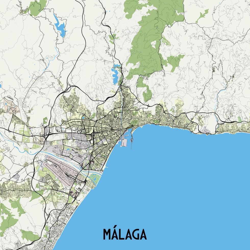 Malaga Spain map poster art vector