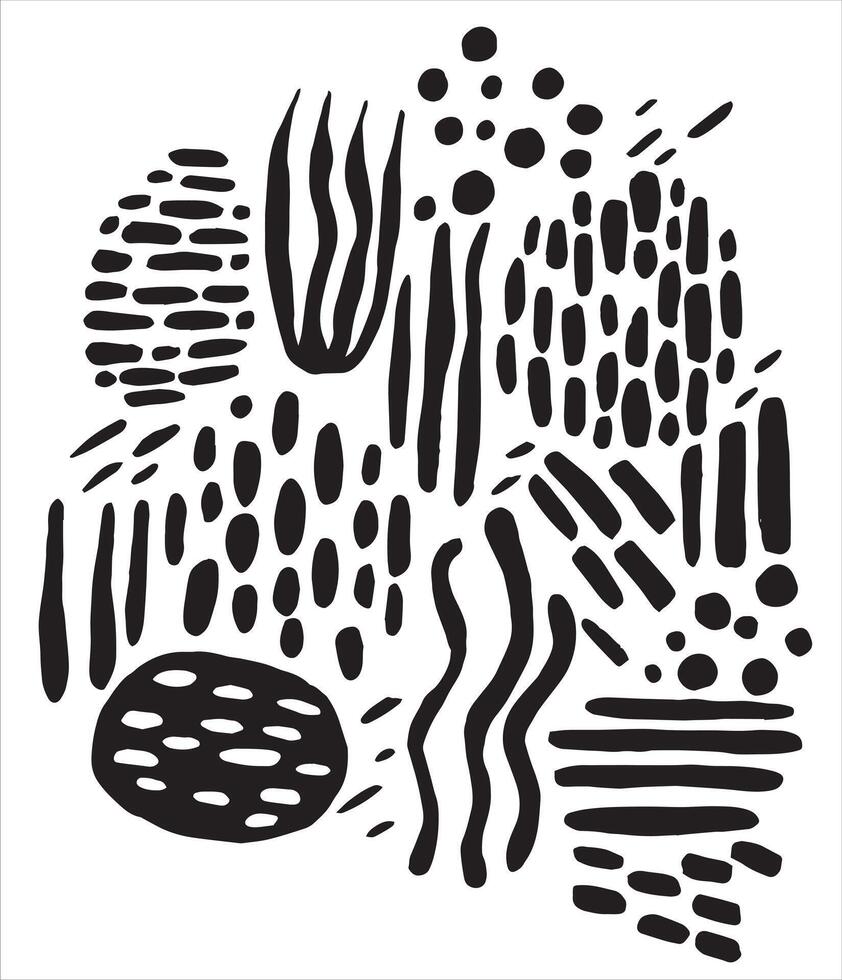set of patterns in doodle style. black and white print with abstract lines and spots vector