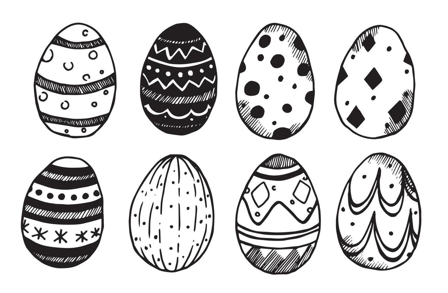 set of Easter eggs. drawing in doodle style vector
