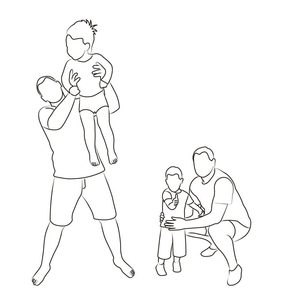 Fathers and sons sketch. Flat graphic illustrations isolated on white background vector