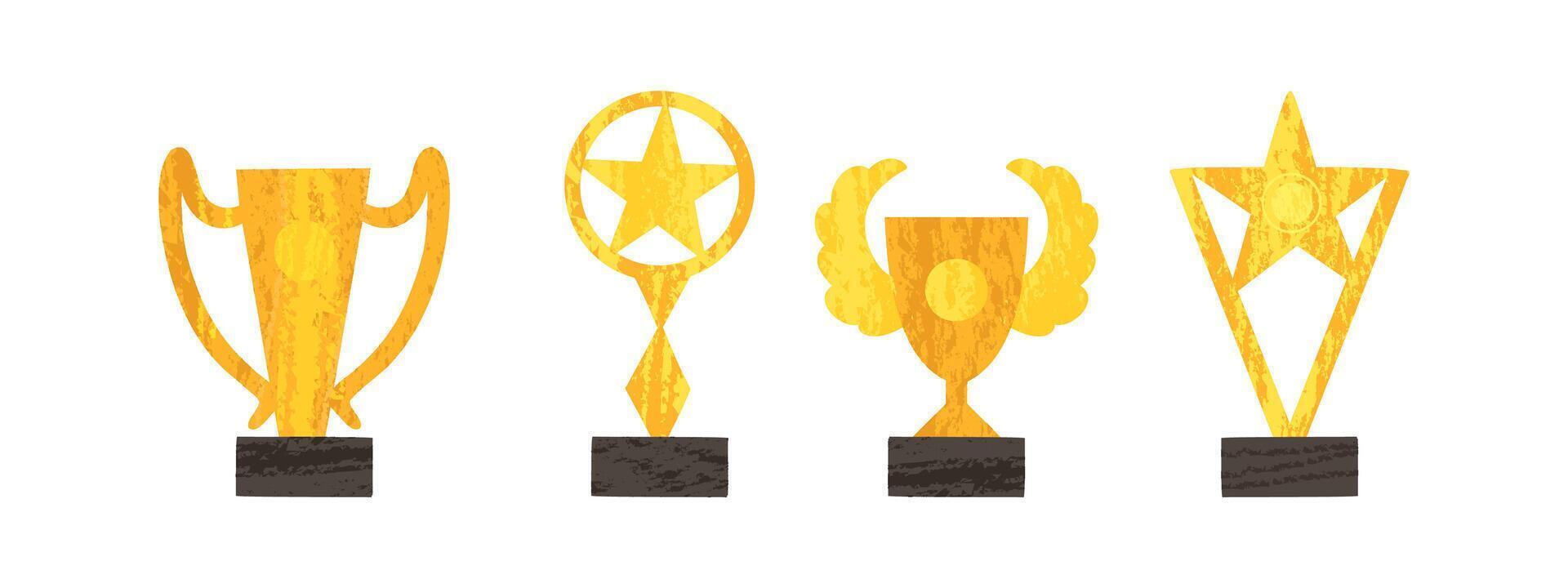 Gold winner cup with gilding effect. Trophy, victory, competition, challenge. illustration in flat style. vector