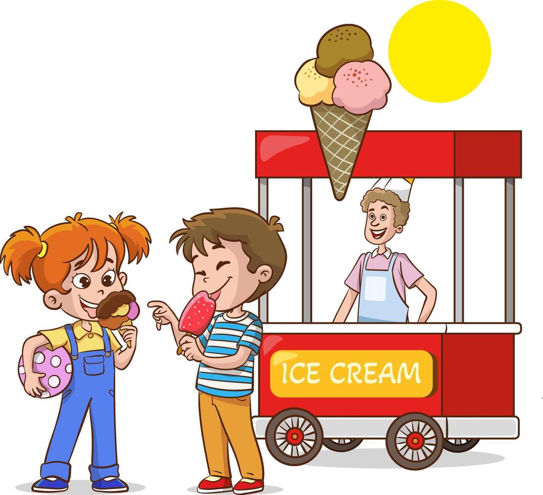Kids Eating Ice Cream Illustration vector